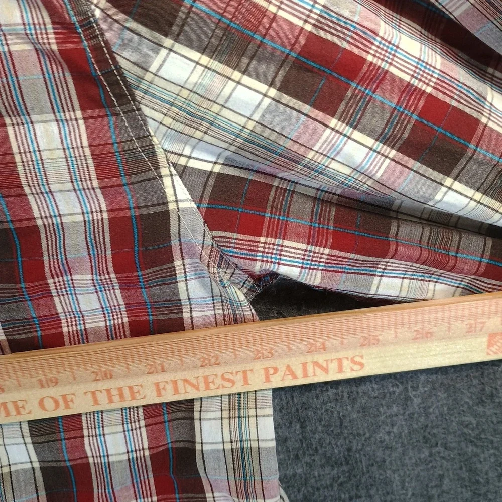 Levi's Shirt Men XL Red Beige Plaid‎ Flannel Western Pearl Snap Double Pocket
